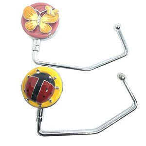 SET OF 2 BUTTERFLY & LADYBUG PURSE HOOKS HANDBAG HANGERS ENAMEL FOLDING